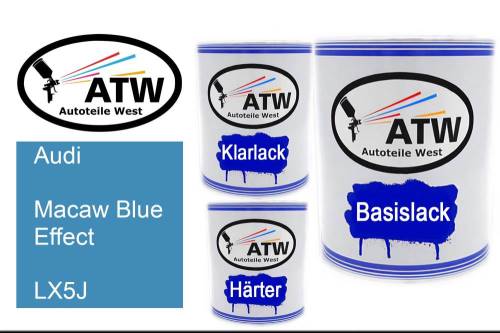 Audi, Macaw Blue Effect, LX5J: 1L Lackdose + 1L Klarlack + 500ml Härter - Set, von ATW Autoteile West.